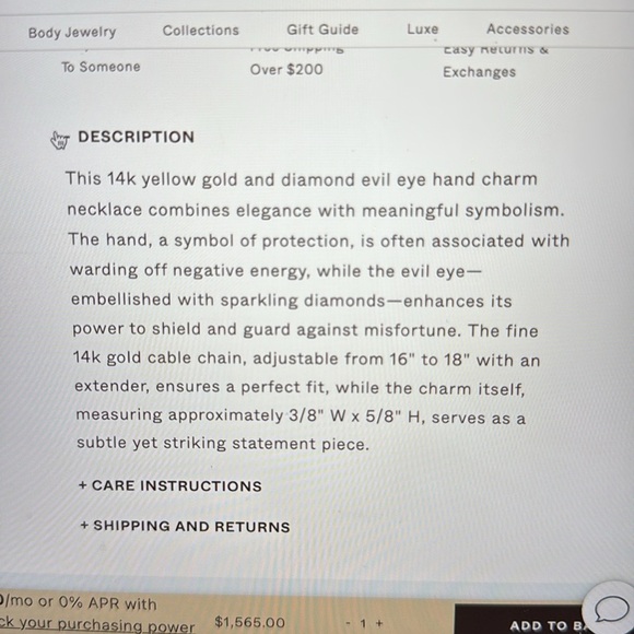 Sydney Evan Gold & Diamond Eye Hand Charm with Cable Chain - Picture 10 of 11